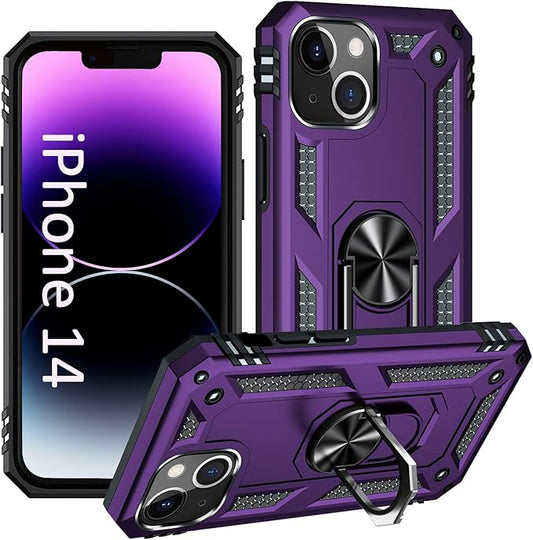 ADDIT Phone Case for iPhone 14 Case,with Kickstand Ring,Adjustable Stand,Military Grade,Heavy Duty Protection,Shockproof,Anti-Fingerprint,Support Magnet Car Mount,Purple