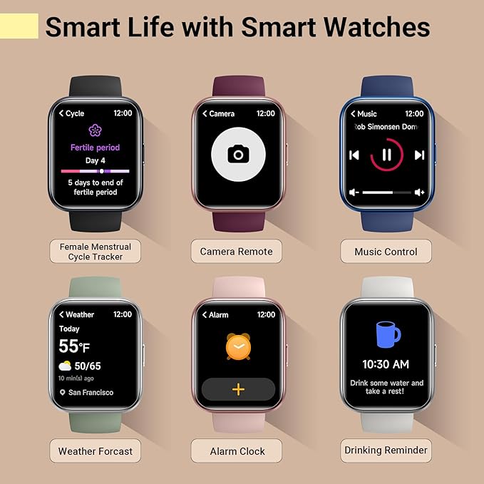 Smartwatch for Women/Men, Compatible with Android & iPhone, 1.8'' Fitness Tracker Watch with Alexa, Call & Notification Alerts, Heart Rate & Sleep Monitor, 120 Sports Modes, Waterproof Smart Watch