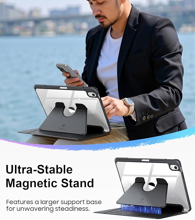 Fintie Vertical Stand Case for iPad (A16) 11th Generation 11 Inch (2025), iPad 10th Generation 10.9 Inch (2022), Multi-Angle Viewing Clear Cover with Pencil Holder, Magnetic Ultra-Stable, Black