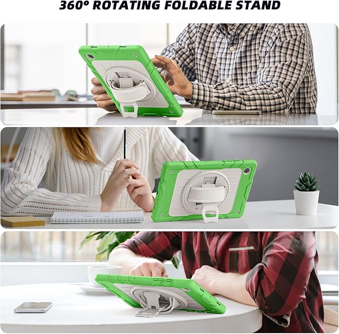 for Samsung Galaxy Tablet A8 Case 10.5 inch 2022 SM-X200/X205/X207 with Screen Protector [360 Rotating Stand] &Hand Shoulder Strap Shockproof Rugged Protective Cover|Green&Beige