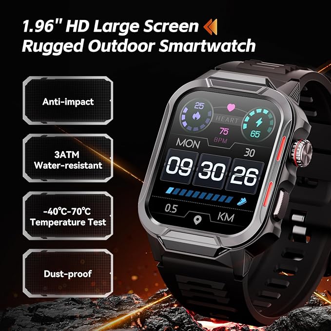 Smart Watches for Men (Answer/Make Calls), 1.96" Fitness Smart Watch with Heart Rate/Blood Oxygen/Sleep Monitor/100+ Sport Modes, 3ATM Waterproof Smartwatch Mens Watches for Android and iPhone