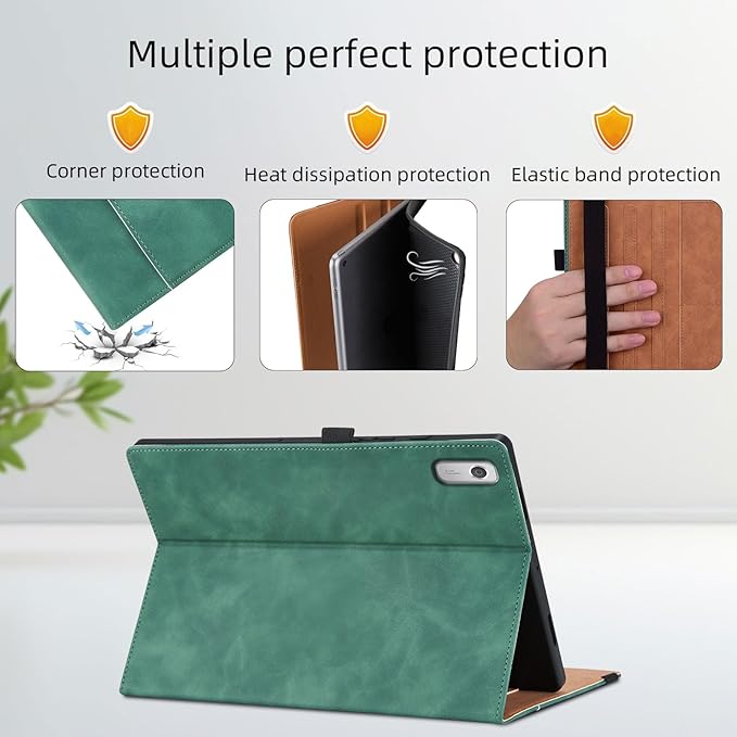 Case for Lenovo Tab M9 9.0 inch 2023 (TB-310FU) / Nook 9" Lenovo Tablet 2024, Multi-Angle Viewing Smart Cover with Pocket, Business PU Leather Flip Stand Cover-Green