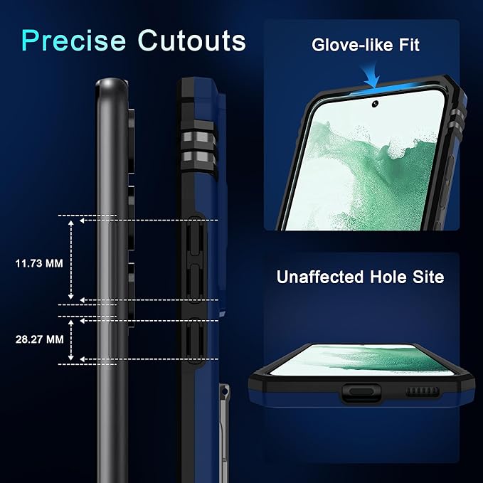 DEERLAMN Case for Samsung Galaxy S23 FE 6.4-Inch with Slide Camera Cover+Screen Protector(1 Pack),Rotated Ring Kickstand Military Grade Shockproof Protective Cover-Navy Blue