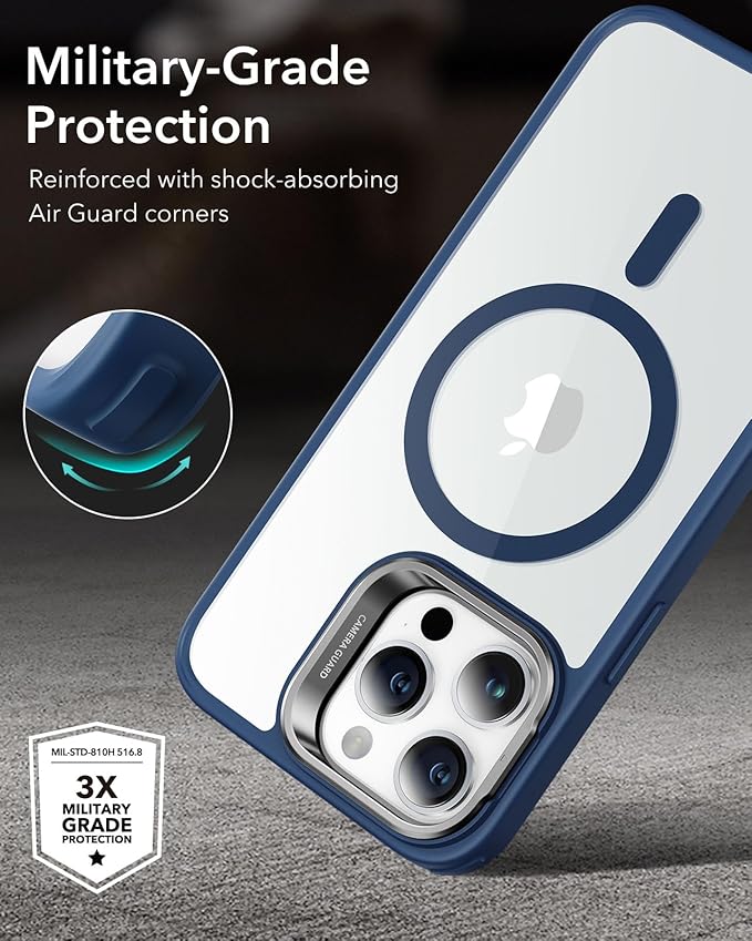 ESR for iPhone 14 Pro Max Case, Compatible with MagSafe, Built-in Camera Ring Stand, Military-Grade Protection, Magnetic Phone Case for iPhone 14 Pro Max, Classic Kickstand Case (HaloLock), Clear Blue
