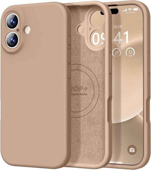 Vooii Magnetic Compatible with iPhone 17 Case (Compatible with Magsafe) (Upgraded Camera Protection) Liquid Silicone Shockproof Full Body Protective Phone Cover for Women Men, Light Brown, 6.3"
