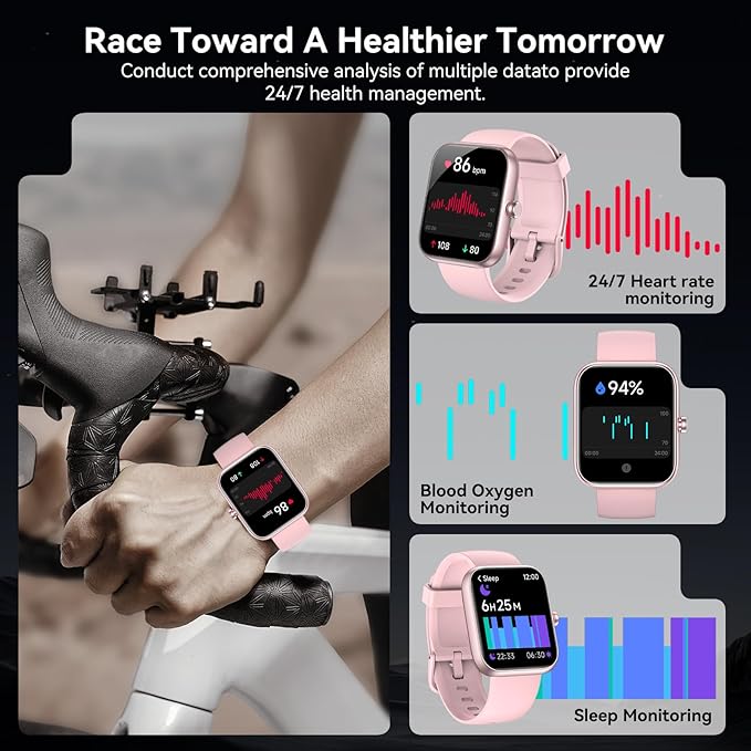Smart Watch with Alexa Built-in, 1.83" HD Touchscreen Fitness Tracker, Bluetooth Notifications/Calls, IP68 Waterproof, 120+ Sport Modes, 24/7 Heart Rate & Sleep Monitor for iPhone Android iOS (Pink)