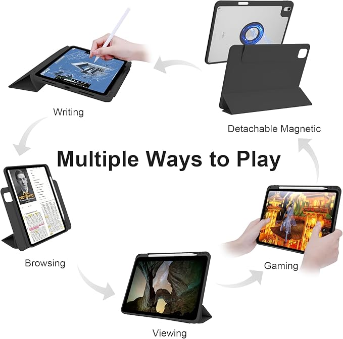 Case for iPad Air 13 Inch M3/M2 2025/2024, iPad Pro 12.9 Inch 6th/5th Generation 2022/2021 with Pencil Holder, Vertical Stand, Detachable Magnetic Trifold Stand Case,Auto Wake/Sleep, Black