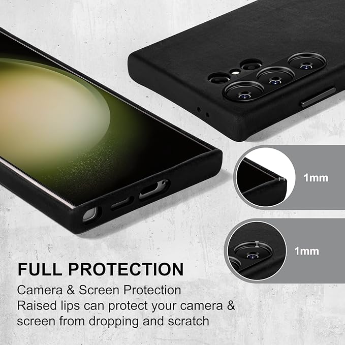 Belemay Leather Case for Samsung Galaxy S24 Ultra Compatible with Magsafe - Premium Crazy Horse Leather [Vintage Aesthetics] Unique Patina, Comfort Grip, Metal Buttons, Soft Cover (6.8") Antique Black