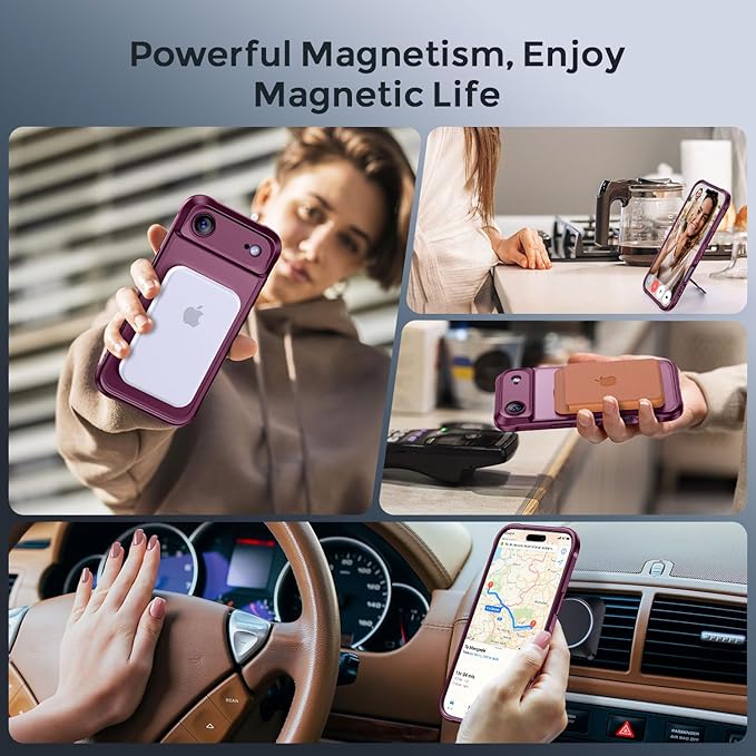 MOCCA Compatible with iPhone Air Case with Magnetic Invisible Stand [Full Camera Protection] [Compatible with Magsafe] Military Drop Shockproof Translucent Matte Phone Case Cover 6.5",Wine Red