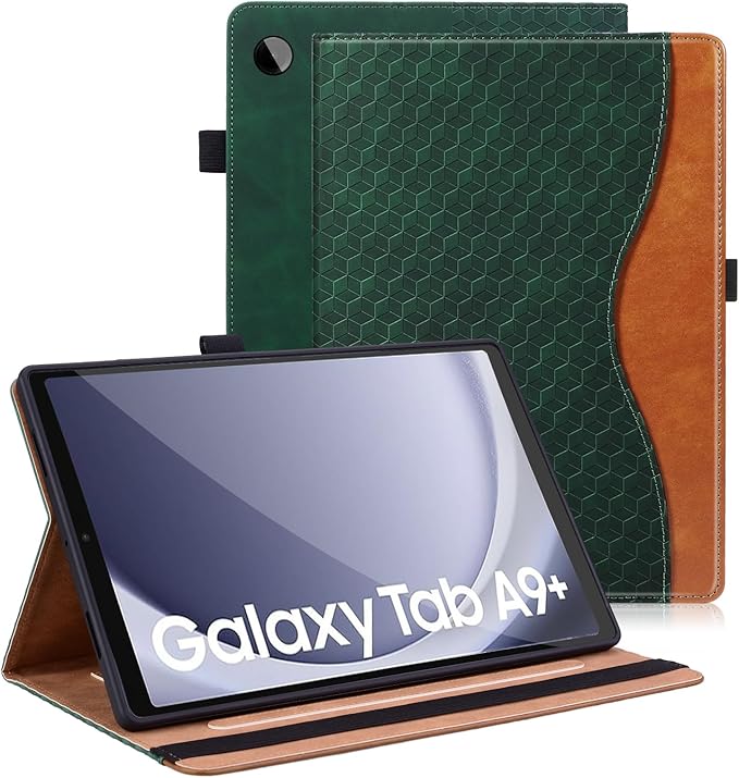 Case for Samsung Galaxy Tab A9 Plus 11 Inch Cover 2023 PU Leather Cover Multi-Angle Viewing Stand with Card Pocket for Galaxy Tab A9 Plus Case,Retro Green