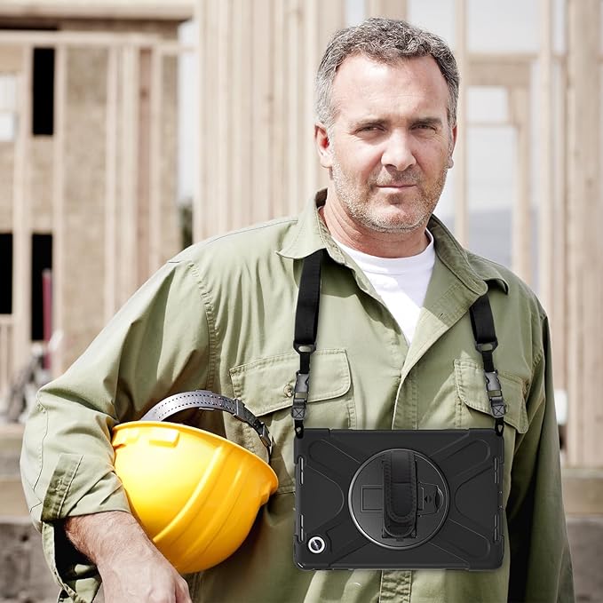 ProCase Protective Case for Lenovo Tab M11 / Lenovo Tab K11 LTE 2024, Rugged Heavy Duty Shockproof Rotating Kids Cover with 360° Rotate Kickstand & Shoulder Strap for Tab TB330FU TB330XU -Black