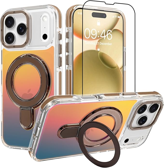 MOWIME Magnetic for iPhone 17 Pro Case with Stand [Compatible with Magsafe] [Cute Fashion Fluorescent Design] [1 Screen Protector] Slim Translucent Matte Case for iPhone 17 Pro 6.3" 2025, Desert