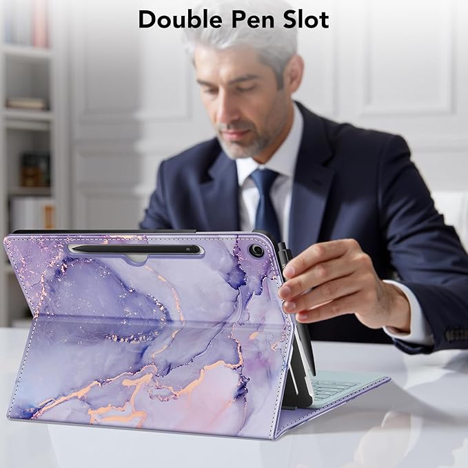Fintie Case for Microsoft Surface Pro 12 Inch 1st Edition (2025), Multiple Angle Viewing Portfolio Business Cover with Pocket & Stylus Holder, Compatible with Type Cover Keyboard (Lilac Marble)