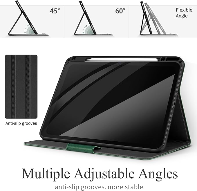 auaua Case for iPad Air 13 inch (M3/M2) 2025/2024, with Pencil Holder and Pocket, Multiple Viewing Angles, Magnetic Closure, Auto Sleep/Wake (Green)