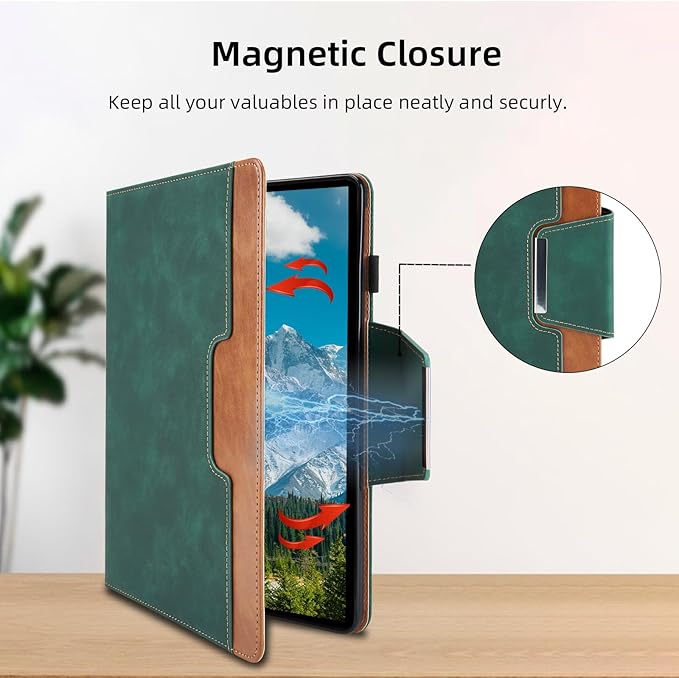 Case for Samsung Galaxy Tab S10 Plus/S9 FE Plus/S9 Plus 12.4 Inch - Multi-Angle Viewing Stand Cover with Pocket, PU Leather Folio Case with Magnetic Clasp, Auto Wake/Sleep Smart Tablet Cover, Green
