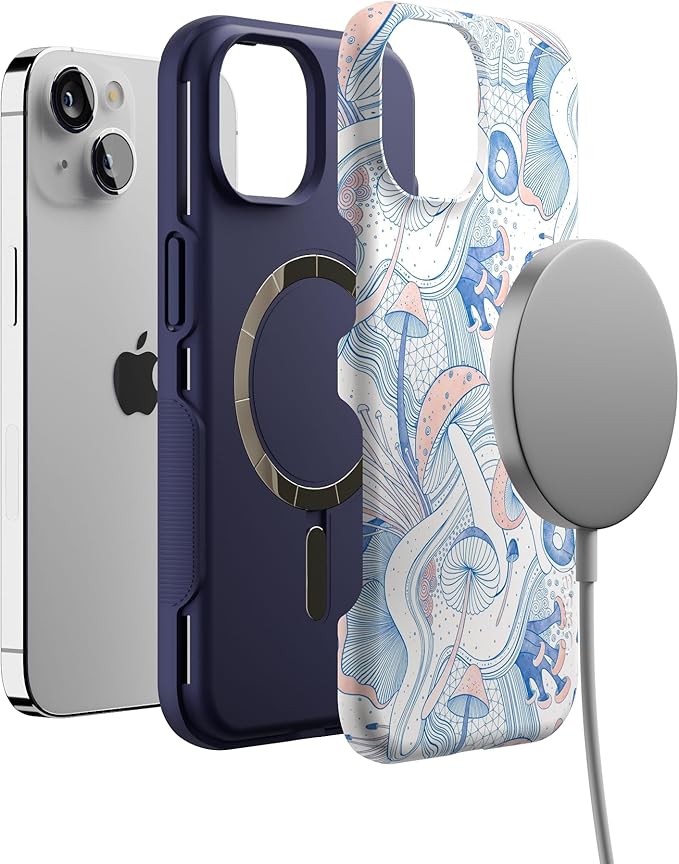 Casely iPhone 14 Case | The Fun Guy | Enchanted Forest Mushroom Floral | Compatible with MagSafe | Bold Protective Design