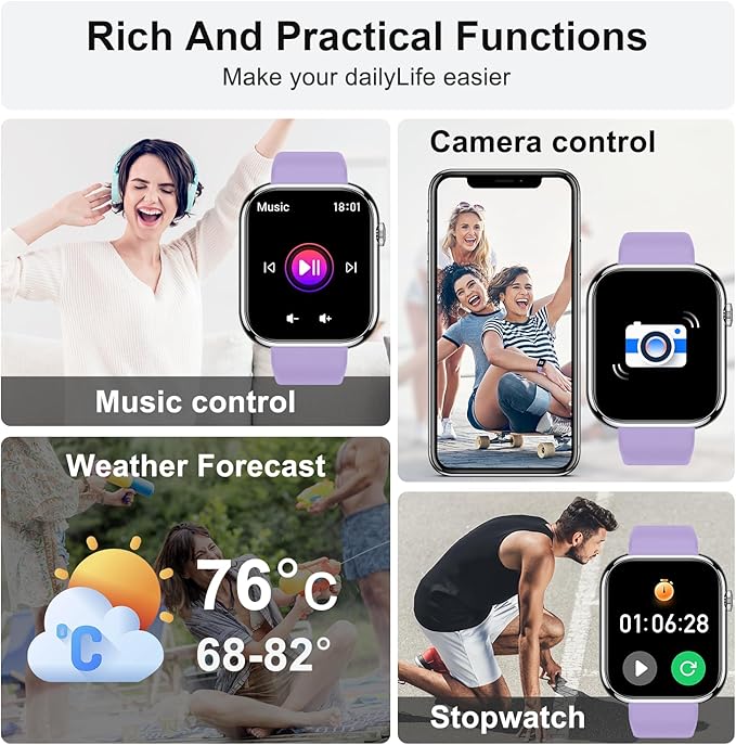 Smart Watch for Men Women Fitness: Waterproof Make/Answer Call Smart Watches for Men Digital Mens watches Step Tracker Smartwatch Android Phones iPhone Samsung Compatible Heart Rate Monitor Purple