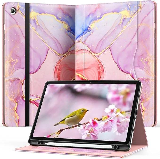 OKP Case for Samsug Galaxy Tab A9+ Plus 11 inch 2024(SM-X210/X216/X218), PU Leather Folio Cover with Multi-Angle Stand//Pen Holder, Auto Wake/Sleep Case for Galaxy A9+ 11" Tablet (Marble Pink)