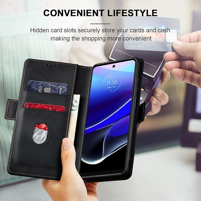 Jasonyu Flip Wallet Case for Moto G Stylus 5G (2022),Leather Magnetic Folio Cover with Card Holder,Kickstand - TPU Shockproof Durable Protective Phone Case,Black