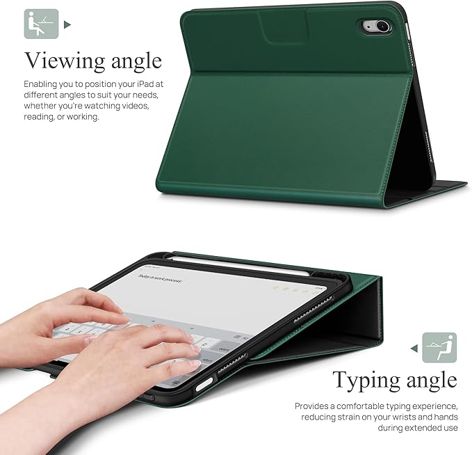 auaua Case for iPad (A16) 11th Generation 11 Inch 2025, iPad 10th Generation 10.9 Inch 2022, with Pencil Holder and Pocket, Typing Angle Muti-Stand Magnetic Closure Auto Sleep/Wake (Green)