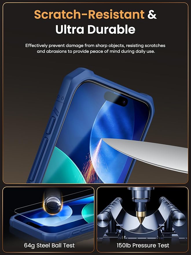 Vihibii for iPhone 17 Pro Max Case with [2X Screen Protector], Built-in Card Holder (4 Cards), [RFID Blocking] & Slide Camera Cover & Tempered Glass Films, Rugged Wallet Case for 17 Pro Max 2025, Blue