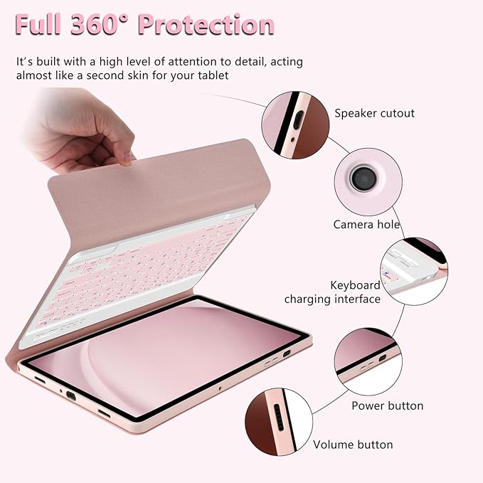 MMK Galaxy Tab A9 Plus Case with Keyboard, Samsung A9 Plus Tablet Case Keyboard (11" 2023, SM-X210/X216/X218), Wireless Detachable-Gentle Mousse Pink