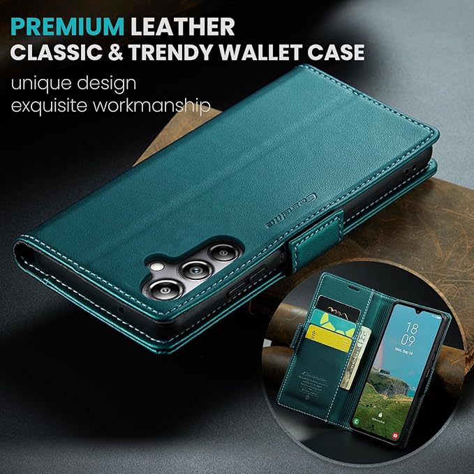 for Samsung Galaxy A05s Case, Premium PU Leather Wallet Case Flip Cover with [RFID Blocking][Card Holder][Stand Function] Shockproof Protective for Samsung Galaxy A05s, Blue-Green