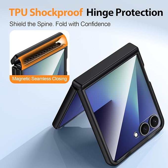 for Samsung Galaxy Z-Flip-7 Case: Ant-Slip Grip 3D Texture & Magnetic Hinge Protection, 9H Glass Screen Protector, TPU Shockproof Militray-Grade Protective Phone Cover for Flip7 2025, Blue