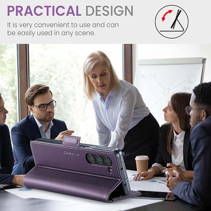 for Samsung Galaxy Z Fold 5 Case, Premium PU Leather Wallet Case Flip Cover with [RFID Blocking][Card Holder][Stand Function] Shockproof Protective for Samsung Galaxy Z Fold 5, Purple