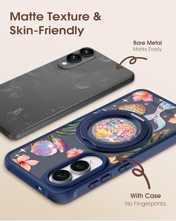 for Samsung Galaxy S25 Edge Case with 360° Rotatable Magnetic Ring - Compatible with MagSafe, Semi-Transparent Anti-Fingerprint Soft-Touch Material Shockproof, Cute Y2K Design for Women Girl