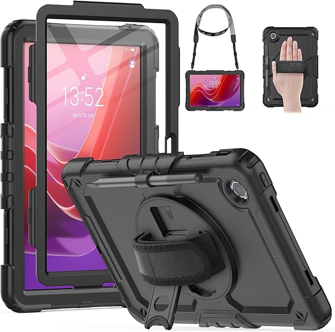 HXCASEAC Case for Lenovo Tab M11/K11 LTE 11’’ with Screen Protector/Pen Holder/Rotating Hand Strap/Stand, Protective M11 Tablet Case (TB-330FU/TB-330XU) Cover 2024, Black
