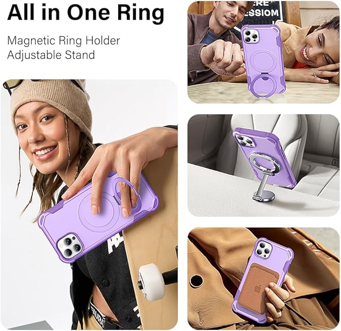 Designed for iPhone 13 Pro Case with Magnetic Stand [Military Drop Protection][Compatible with Magnet] Shockproof 13 Pro Phone Case with Ring Holder, Purple