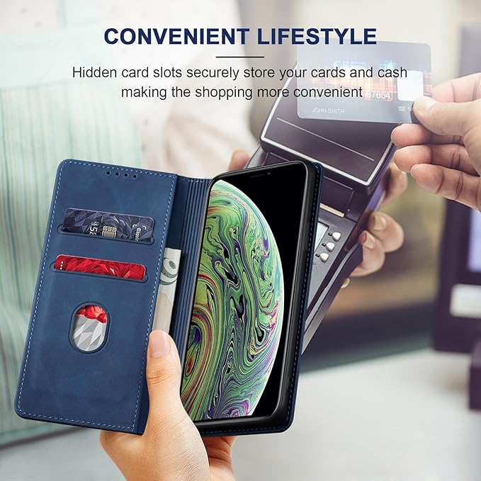 Jasonyu Flip Wallet Case for iPhone X/XS,Leather Magnetic Folio Cover with Card Holder,Kickstand - TPU Shockproof Durable Protective Phone Case,Blue