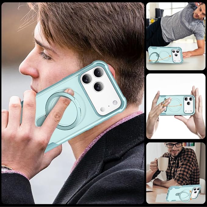 Designed for iPhone 17 Pro Max Case with Magnetic Stand [Military Drop Protection][Compatible with Magnet] Shockproof 17 Pro Max Phone Case with Ring Holder, Green