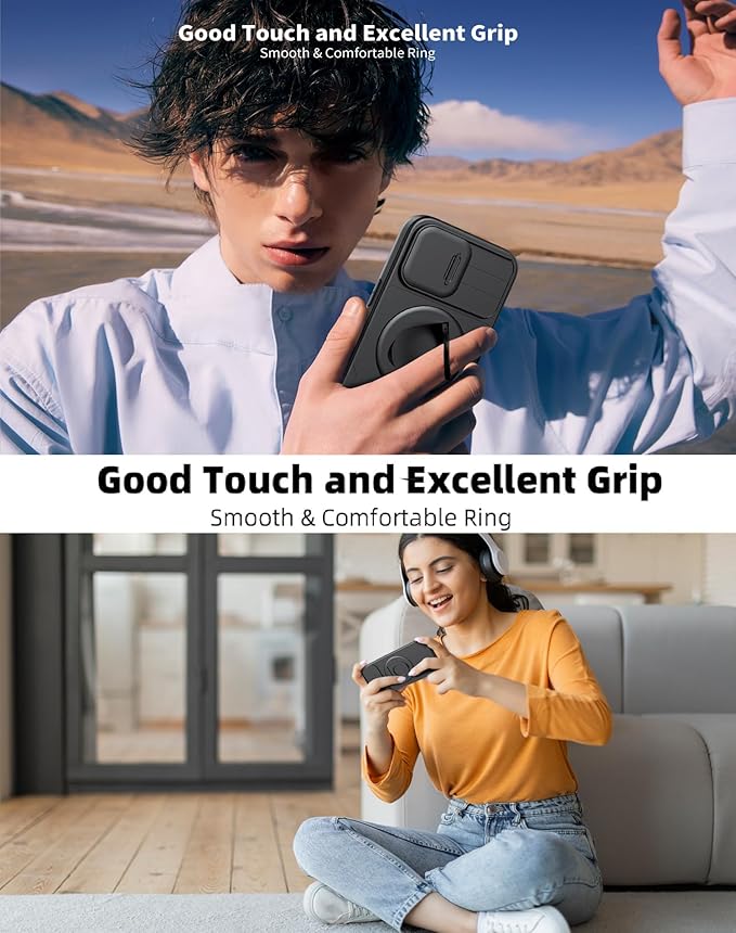 for iPhone 15 Pro Case Magnetic Compatible with MagSafe Wireless Charging with 2 Screen Protectors,Built-in Kickstand Ring Camera Heavy Duty Protection Military Grade Drop Shockproof Black