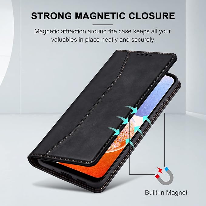 Jasonyu Flip Wallet Case for Samsung Galaxy A14 5G/4G,Leather Magnetic Folio Cover with Card Holder,Kickstand - TPU Shockproof Durable Protective Phone Case,Black