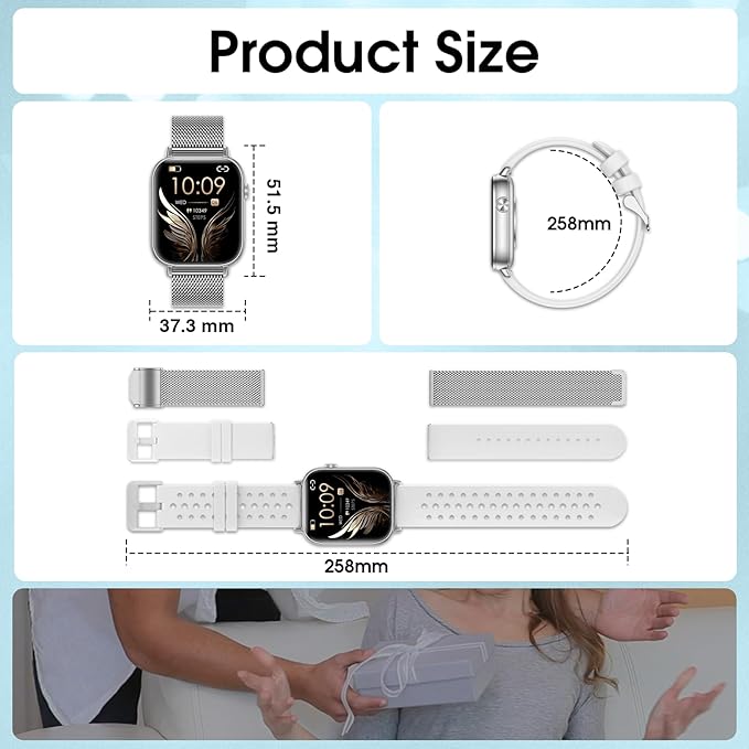 Smart Watch for Women Men (Answer/Make Calls) 1.83" HD Smartwatch Compatible Android iOS Phones with Fitness Running /Step Counter/Heart Rate/Sleep, 120+ Sports Modes IP68 Waterproof, Silver/3 Bands