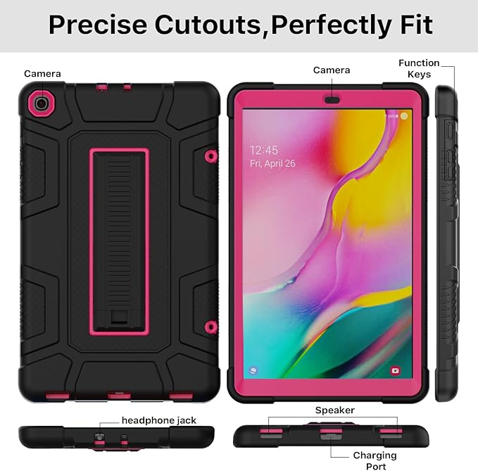 Case for Samsung Galaxy Tab A 10.1 2019,Hybrid Shockproof Rugged Drop Protection Cover with Kickstand for Samsung Galaxy Tab A 10.1 Inch SM-T510 / T515(Black+Rose)