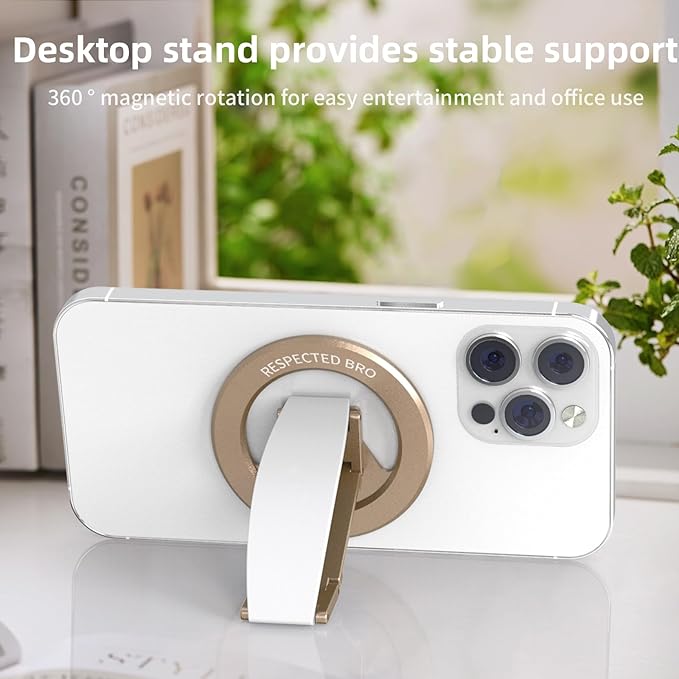 Magnetic-Phone-Grip-Stand, Magnetic Phone Ring Holder Kickstand with Silicone Finger Strap, Compatibility for iPhones, Androids, and More (White)