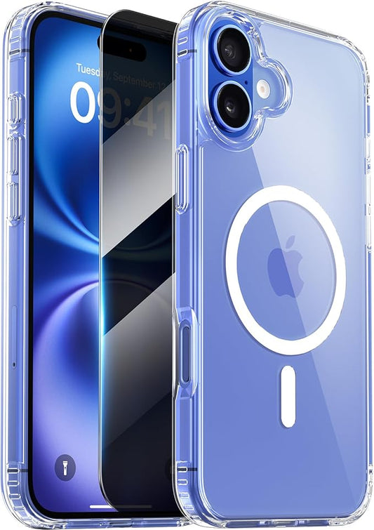 Diaclara Designed for iPhone 16 Case, [with Privacy Screen Protector] [Anti Spy] [Military Grade Drop Protection] Heavy Duty Full-Body Shockproof Phone Case, Magnetic Clear