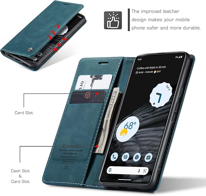 for Google Pixel 7 Case, Flip Wallet Leather Case with Card Holder Magnetic Closure Shockproof Kickstand Protective Phone Cases Cover for Google Pixel 7,Blue-Green