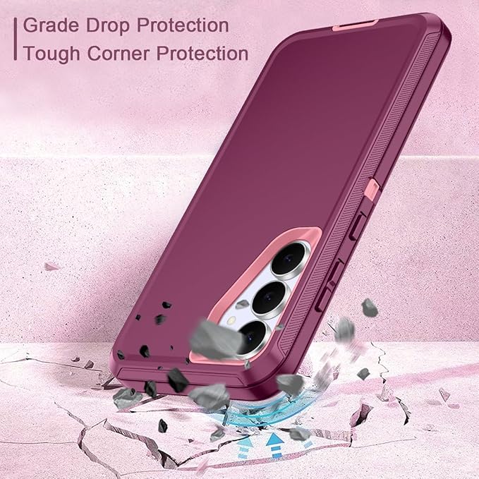 for Samsung Galaxy S25 FE Case Heavy Duty Protective Shockproof Dropproof 3-Layer Full Body Protection [Without Screen Protector] Tough Rugged Case for Galaxy S25 FE,Purple/Pink