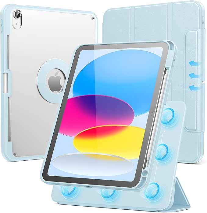 SPARIN Case for iPad A16 11th/10th Generation 2025/2022 (11"/10.9") with Pencil Holder, Magnetic Detachable Hybrid Stand, Portrait/Landscape Angle, Clear Protective Case, Auto Wake/Sleep-Blue