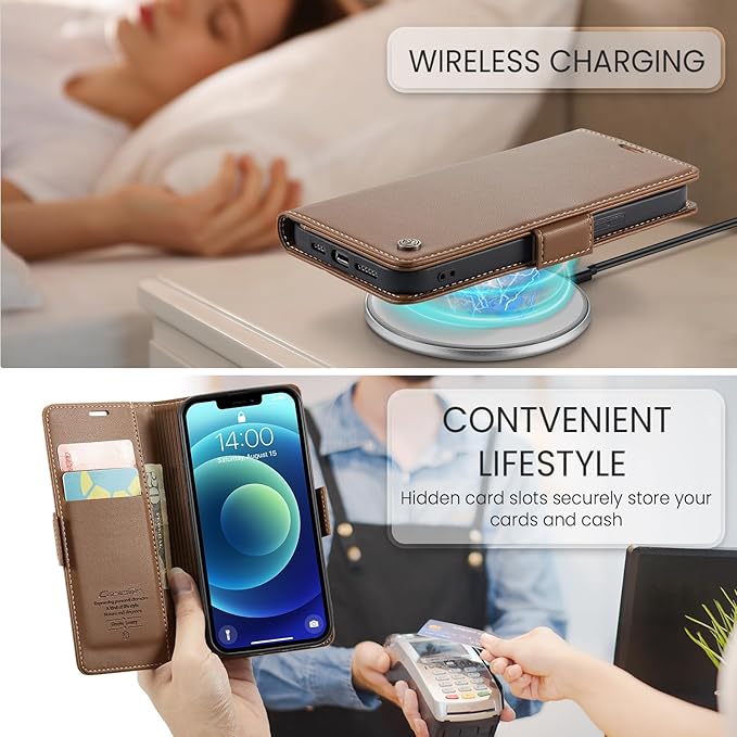 for iPhone 12 Mini Case, Premium PU Leather Wallet Case Flip Cover with [RFID Blocking][Card Holder][Stand Function] Shockproof Protective for iPhone 12 Mini 5.4 inch, Brown