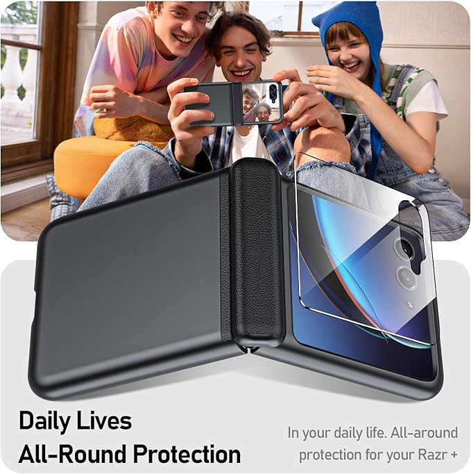 for Motorola Razr Plus 2023 case, Built-in Screen Protector & Hinge Protection & Ultra Thin Matte PC Shockproof Phone Cover Smartphone Case for Moto Razr Plus 2023 (Black)