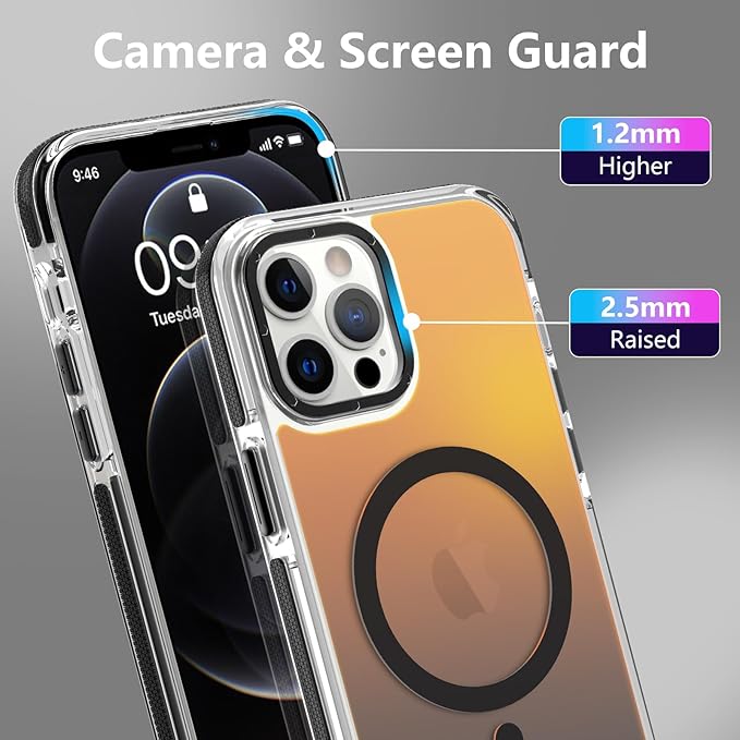 MOWIME Magnetic Case for iPhone 12 Pro Max [Compatible with Magsafe] [Cute Fashion Fluorescent Design] [1 Screen Protector] Slim Translucent Matte Case for iPhone 12 Pro Max 6.7" 2020, Black