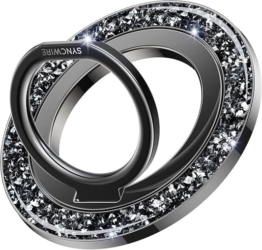 SYNCWIRE Magnetic Phone Ring Holder for MagSafe - Glitter Phone Grip Stand with 360° Rotation & Reinforced Hinge, Compatible with iPhone 16 15 14 13 Pro Max Plus MagSafe Accessories - Glitter Black