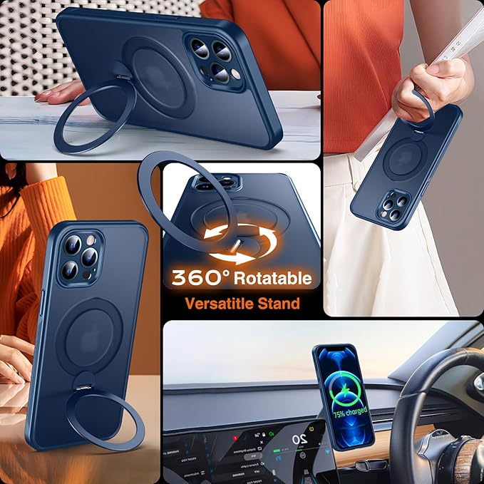 360° O-Ring MagStander for iPhone 12 Pro Max Case with Magnetic Kickstand Ring Holder [Compatible with MagSafe][360°Rotate Stand][Military Shockproof] iPhone 12 Pro Max Phone Cover Blue