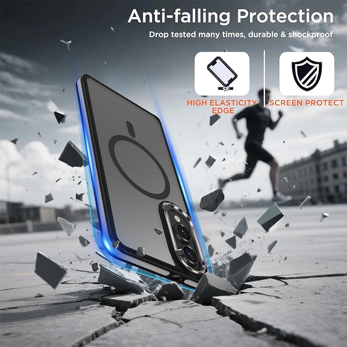 Case for Samsung Galaxy S25 Edge, Matte Translucent Magnetic Cover [Compatible with Magsafe] [Anti-Slip Grip], Military Grade Shockproof Hybrid Color Galaxy S25 Edge Phone Case (Black/Grey)