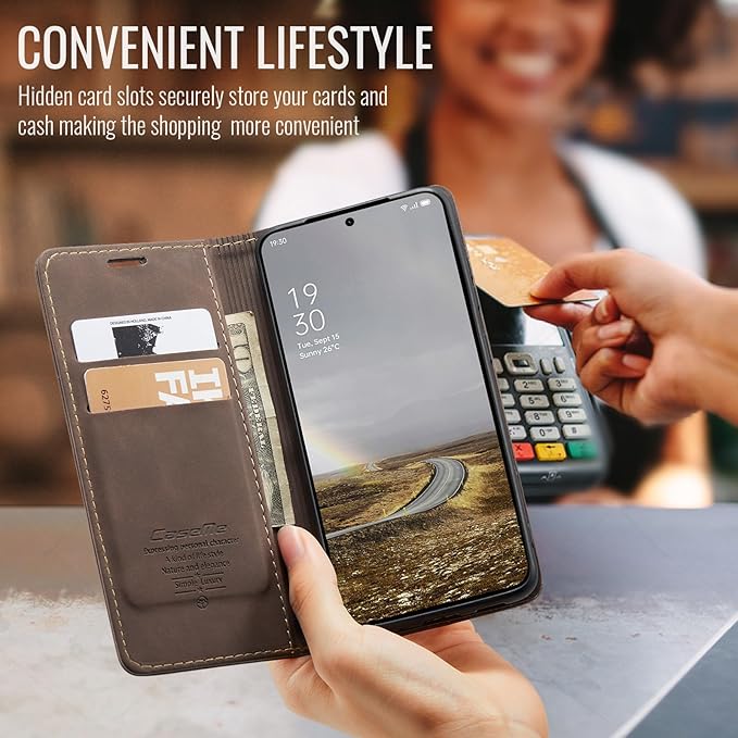 for OnePlus 13 Case, Flip Wallet Leather Case with Card Holder Magnetic Closure Shockproof Kickstand Protective Phone Cases Cover for OnePlus 13, Coffee